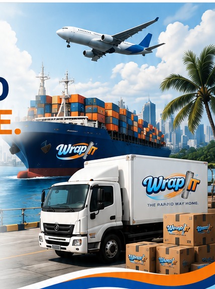 WrapIt branded shipping containers and delivery truck